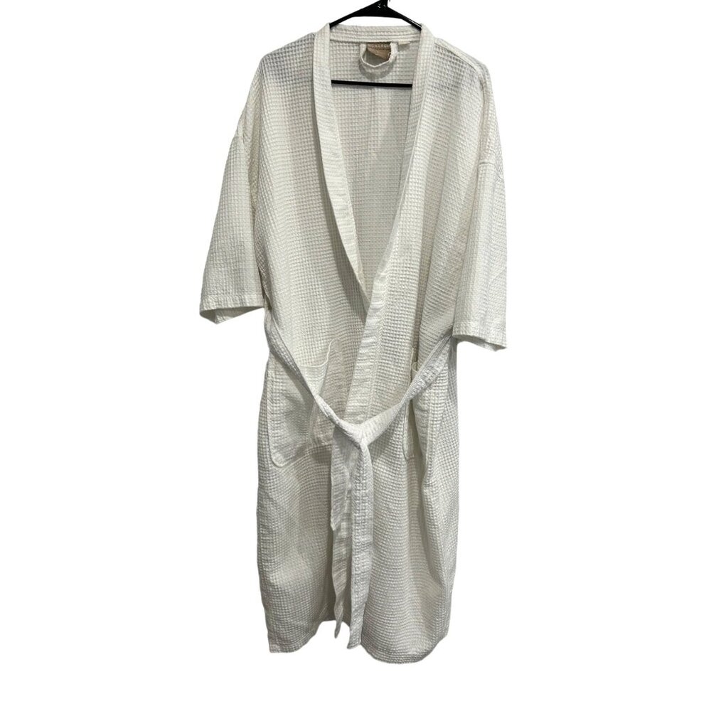 Monarch White Waffle Weave Bathrobe Unisex OSFM Cotton Blend Lightweight